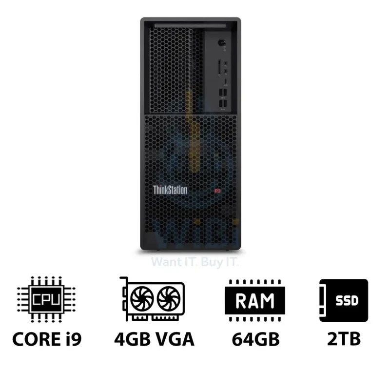 Lenovo ThinkStation P3 Tower - i9-14900K 3.2GHz / 24-Cores / 64GB / 2TB (NVMe M.2 SSD) / NVIDIA A400 4GB VGA / DOS (Without OS) / 3YW - Workstation