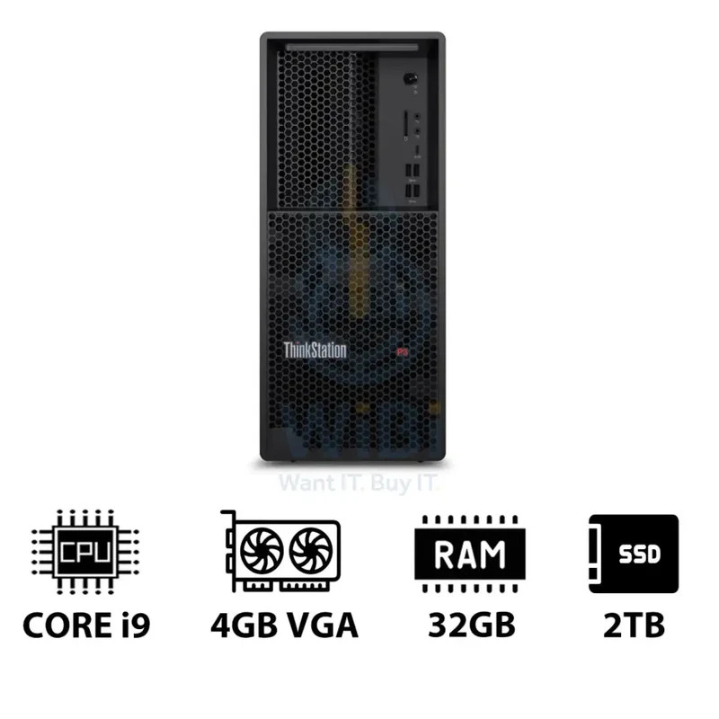 Lenovo ThinkStation P3 Tower - i9-14900K 3.2GHz / 24-Cores / 32GB / 2TB (NVMe M.2 SSD) / NVIDIA A400 4GB VGA / DOS (Without OS) / 3YW - Workstation