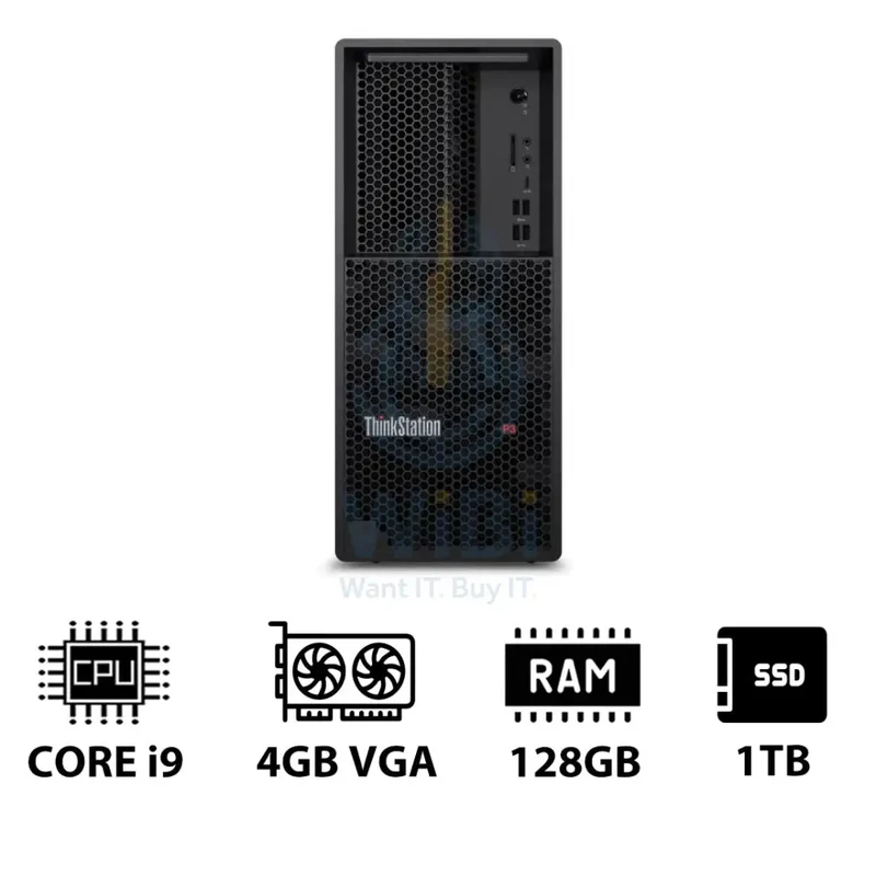 Lenovo ThinkStation P3 Tower - i9-14900K 3.2GHz / 24-Cores / 128GB / 1TB (NVMe M.2 SSD) / NVIDIA A400 4GB VGA / DOS (Without OS) / 3YW - Workstation