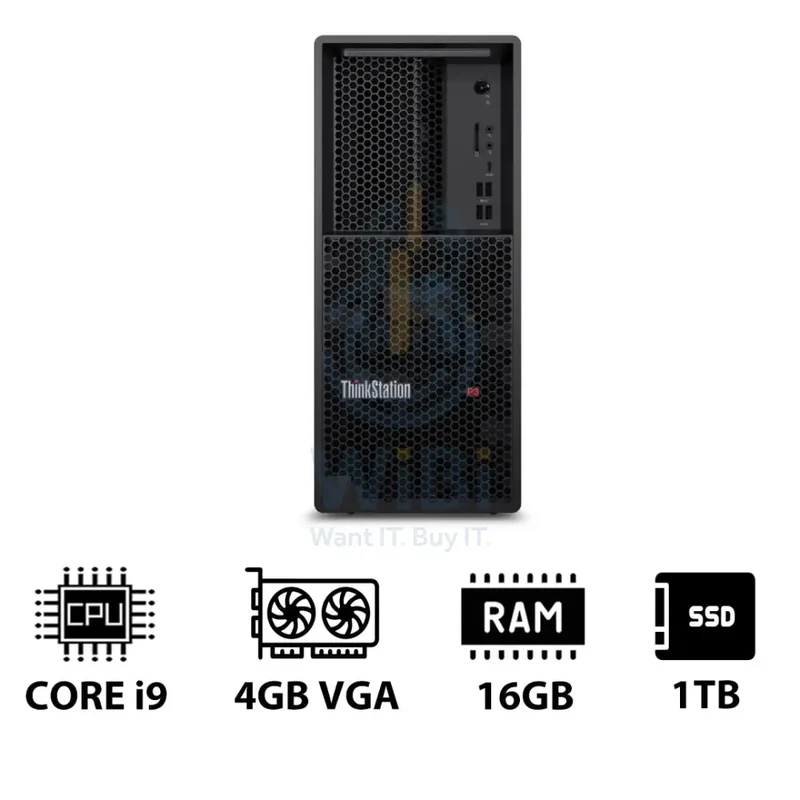 Lenovo ThinkStation P3 Tower - i9-14900K 3.2GHz / 24-Cores / 16GB / 1TB (NVMe M.2 SSD) / NVIDIA A400 4GB VGA / DOS (Without OS) / 3YW - Workstation