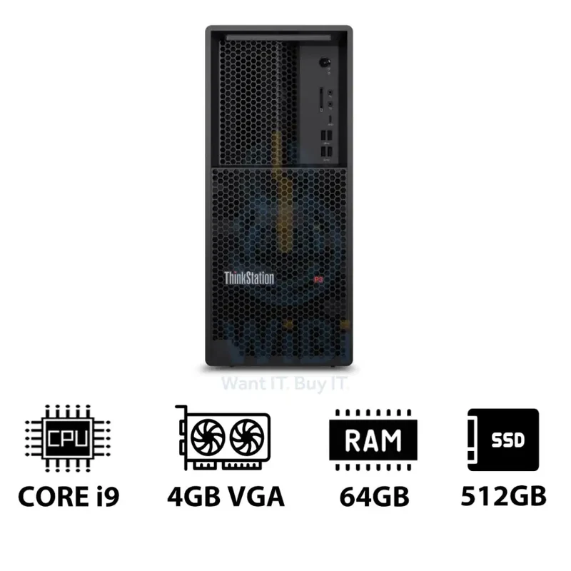 Lenovo ThinkStation P3 Tower - i9-14900K 3.2GHz / 24-Cores / 64GB / 512GB (NVMe M.2 SSD) / NVIDIA A400 4GB VGA / DOS (Without OS) / 3YW - Workstation