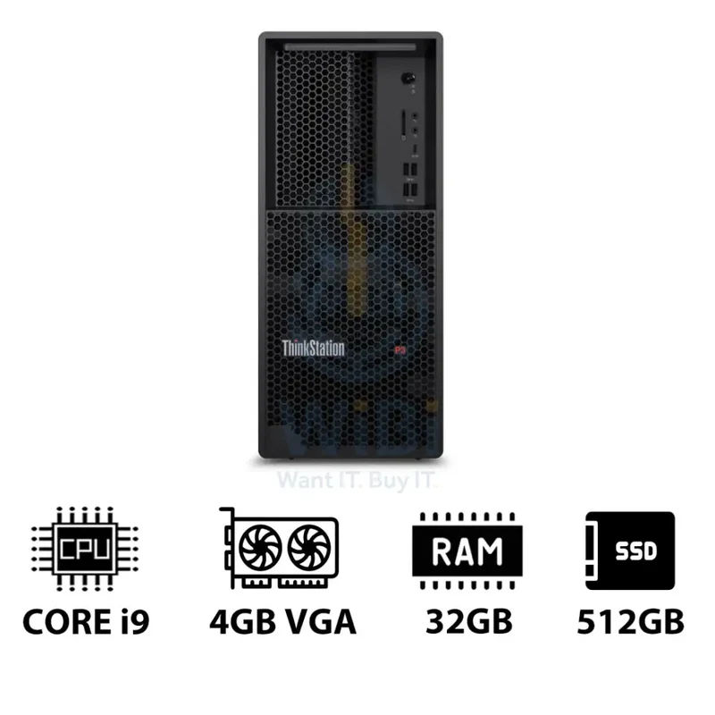 Lenovo ThinkStation P3 Tower - i9-14900K 3.2GHz / 24-Cores / 32GB / 512GB (NVMe M.2 SSD) / NVIDIA A400 4GB VGA / DOS (Without OS) / 3YW - Workstation