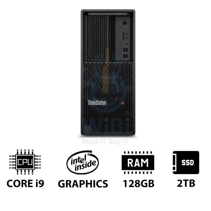 Lenovo ThinkStation P3 Tower - i9-14900K 3.2GHz / 24-Cores / 128GB / 2TB (NVMe M.2 SSD) / DOS (Without OS) / 3YW - Workstation