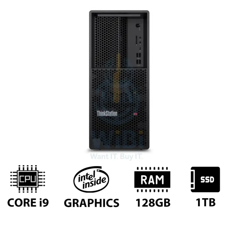 Lenovo ThinkStation P3 Tower - i9-14900K 3.2GHz / 24-Cores / 128GB / 1TB (NVMe M.2 SSD) / DOS (Without OS) / 3YW - Workstation