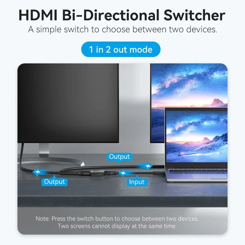 مفتاح تحويل فينشن ثنائي الاتجاه HDMI بدقة 4K - أسود