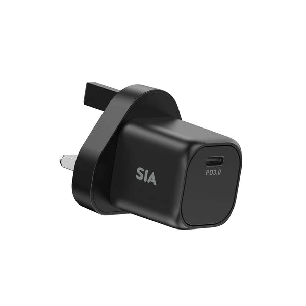شاحن حائط صغير إس آي إيه مع كابل، USB-C، 60 واط، 1 متر، أسود