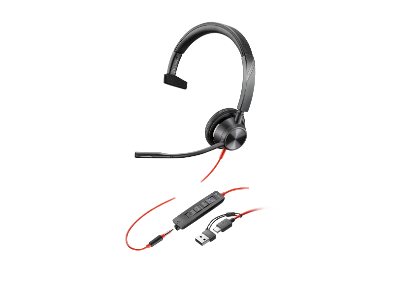 HP HP Poly Blackwire 3315 Monaural Microsoft Teams Certified USB-C Headset - 3.5mm / USB-C/A Adapter