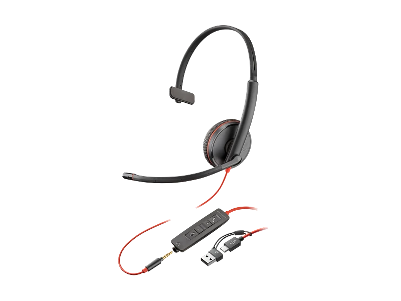 HP HP Poly Blackwire 3215 Monaural USB-C Headset - 3.5mm / USB-C/A Adapter