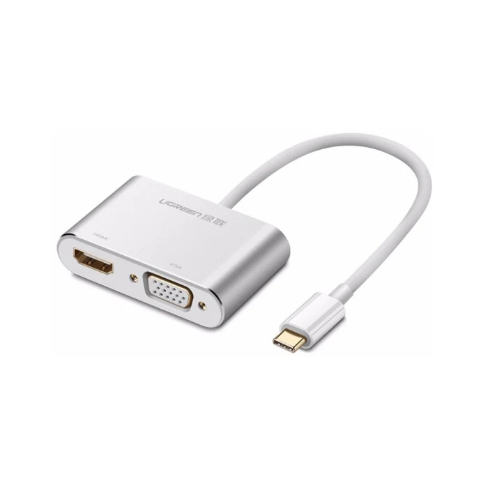 محول يوجرين يو إس بي Type-C إلى HDMI + VGA، باللون الأبيض