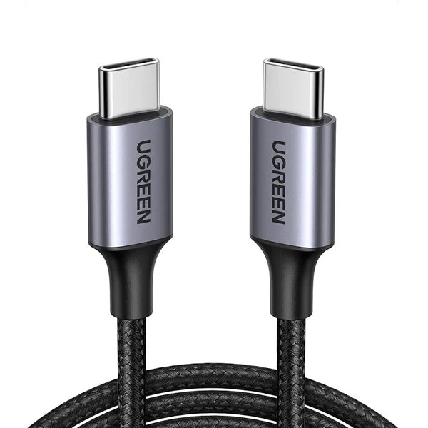 كابل دائري يو جرين USB 2.0 Type-C من ذكر إلى ذكر - طول 2 متر / 60 واط / رمادي/أسود