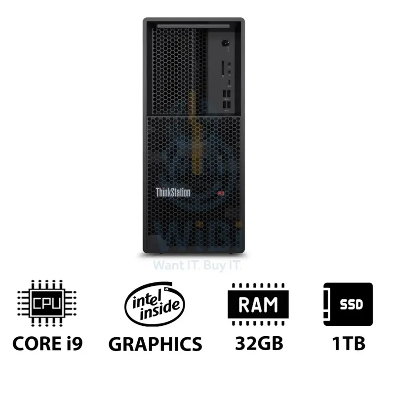 Lenovo ThinkStation P3 Tower - i9-14900K 3.2GHz / 24-Cores / 32GB / 1TB (NVMe M.2 SSD) / DOS (Without OS) / 3YW - Workstation