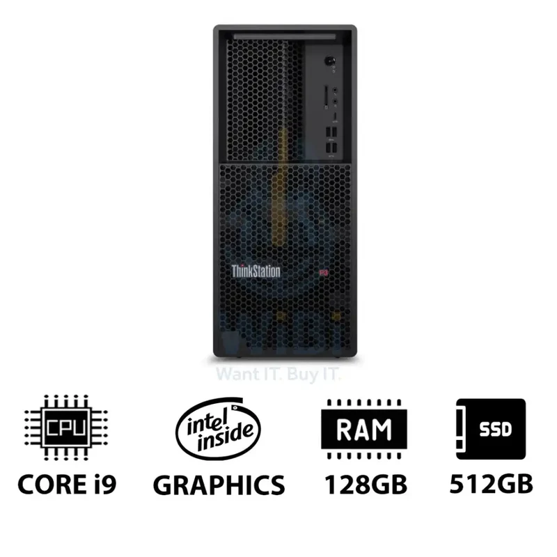 Lenovo ThinkStation P3 Tower - i9-14900K 3.2GHz / 24-Cores / 128GB / 512GB (NVMe M.2 SSD) / DOS (Without OS) / 3YW - Workstation