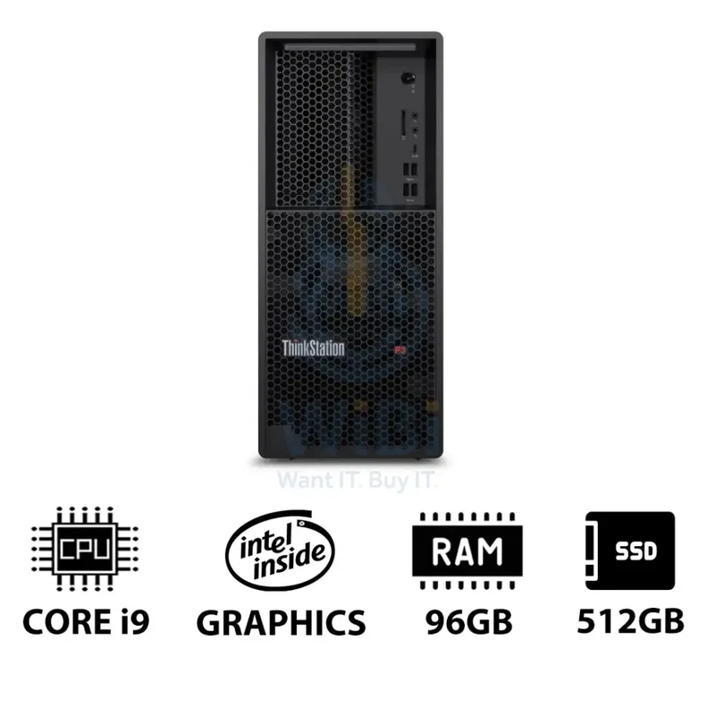 Lenovo ThinkStation P3 Tower - i9-14900K 3.2GHz / 24-Cores / 96GB / 512GB (NVMe M.2 SSD) / DOS (Without OS) / 3YW - Workstation