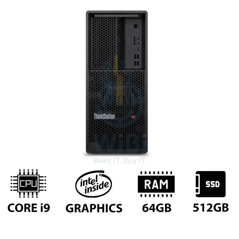 Lenovo ThinkStation P3 Tower - i9-14900K 3.2GHz / 24-Cores / 64GB / 512GB (NVMe M.2 SSD) / DOS (Without OS) / 3YW - Workstation