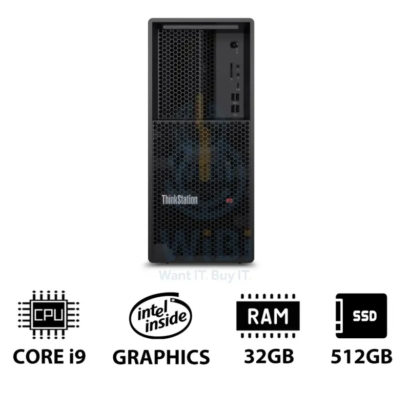 Lenovo ThinkStation P3 Tower - i9-14900K 3.2GHz / 24-Cores / 32GB / 512GB (NVMe M.2 SSD) / DOS (Without OS) / 3YW - Workstation