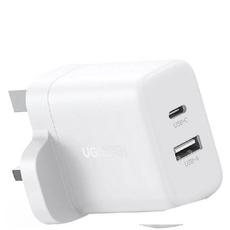 UGREEN UK 2-Port Fast Charger - 20W / USB-C / USB-A / White