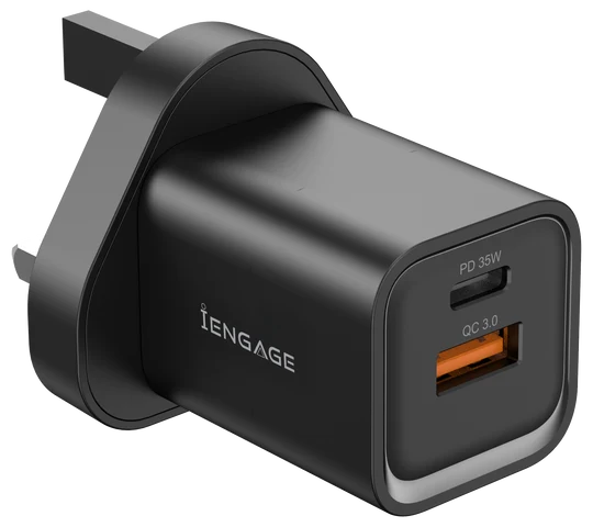 iEngage Dualport (USB-C +USB -A) 35W Power Adapter UK Plug - Black