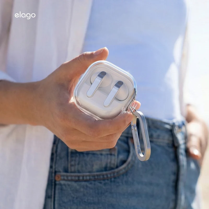 حافظة تعليق إيلاغو شفافة لسامسونج جالاكسي بودز 4/4 برو، باللون الشفاف