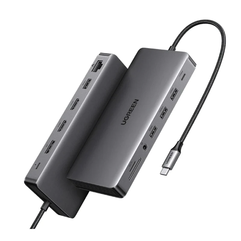 محطة إرساء USB-C يو جرين ريفودوك برو 13 في 1 - HDMI / إيثرنت / توصيل طاقة PD بقدرة 100 واط / USB-A / فتحة بطاقة SD/TF / منفذ صوت 3.5 مم