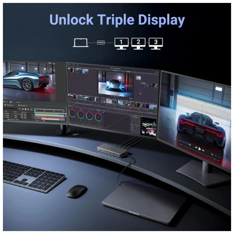محطة إرساء USB-C يو جرين ريفودوك برو 13 في 1 - HDMI / إيثرنت / توصيل طاقة PD بقدرة 100 واط / USB-A / فتحة بطاقة SD/TF / منفذ صوت 3.5 مم