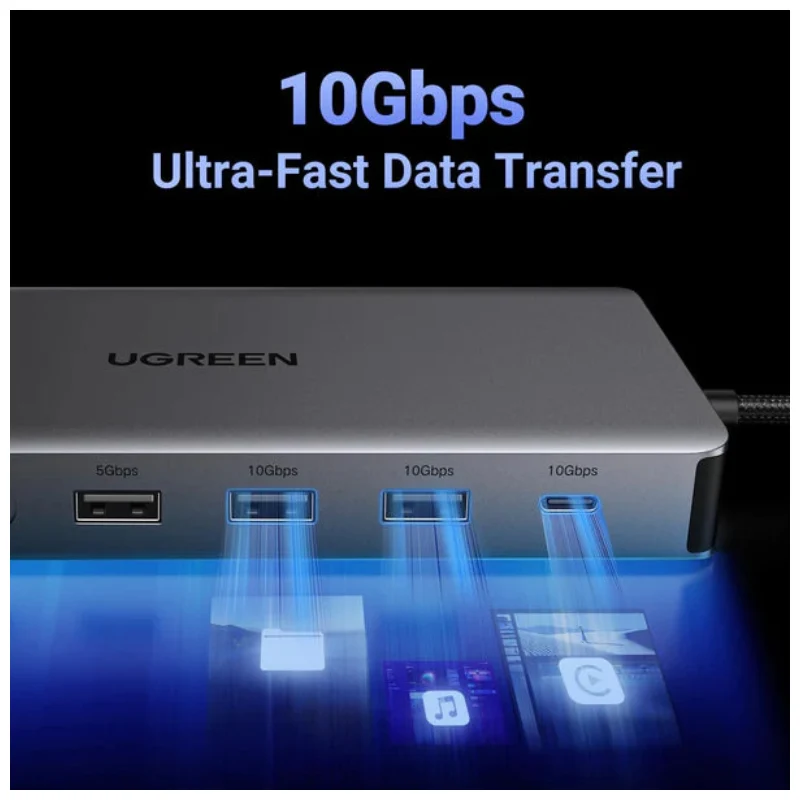 محطة إرساء USB-C يو جرين ريفودوك برو 13 في 1 - HDMI / إيثرنت / توصيل طاقة PD بقدرة 100 واط / USB-A / فتحة بطاقة SD/TF / منفذ صوت 3.5 مم