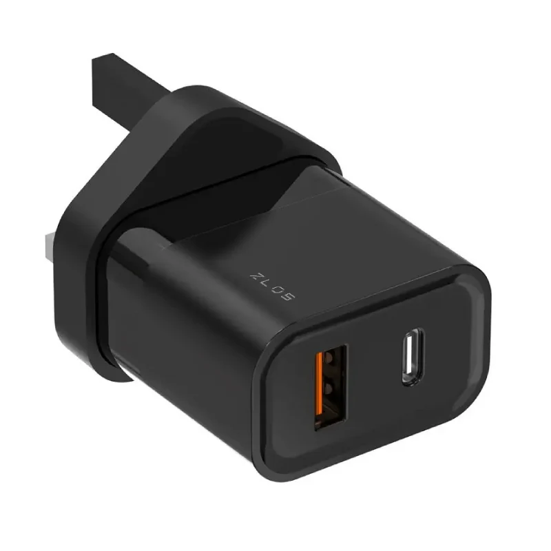 شاحن سريع ZLOS بمنفذين بتقنية GaN، 45 واط، USB-C، USB-A، أسود
