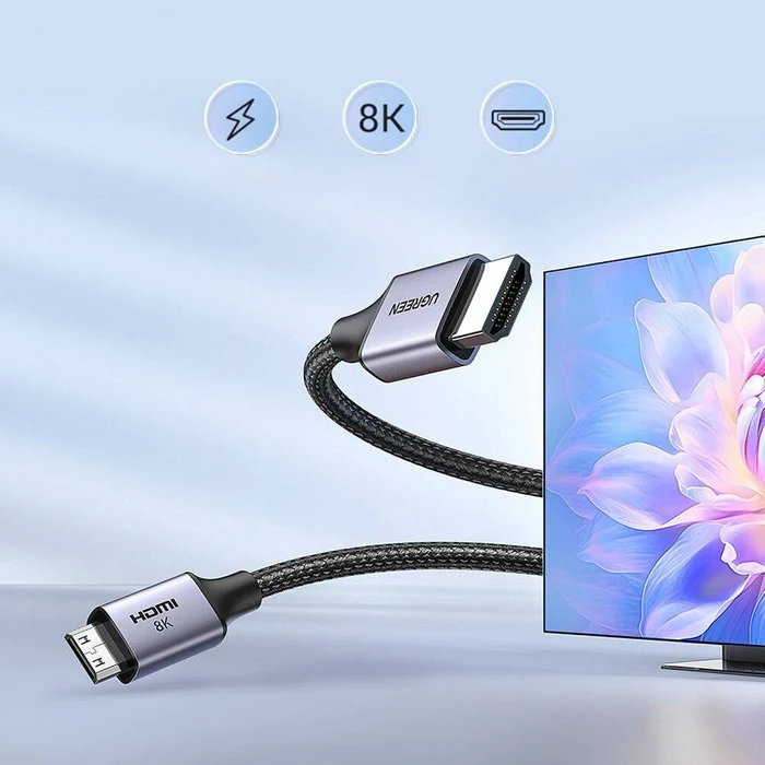 كابل يو جرين من Mini HDMI إلى HDMI بدقة 8K - طول 2 متر / أسود