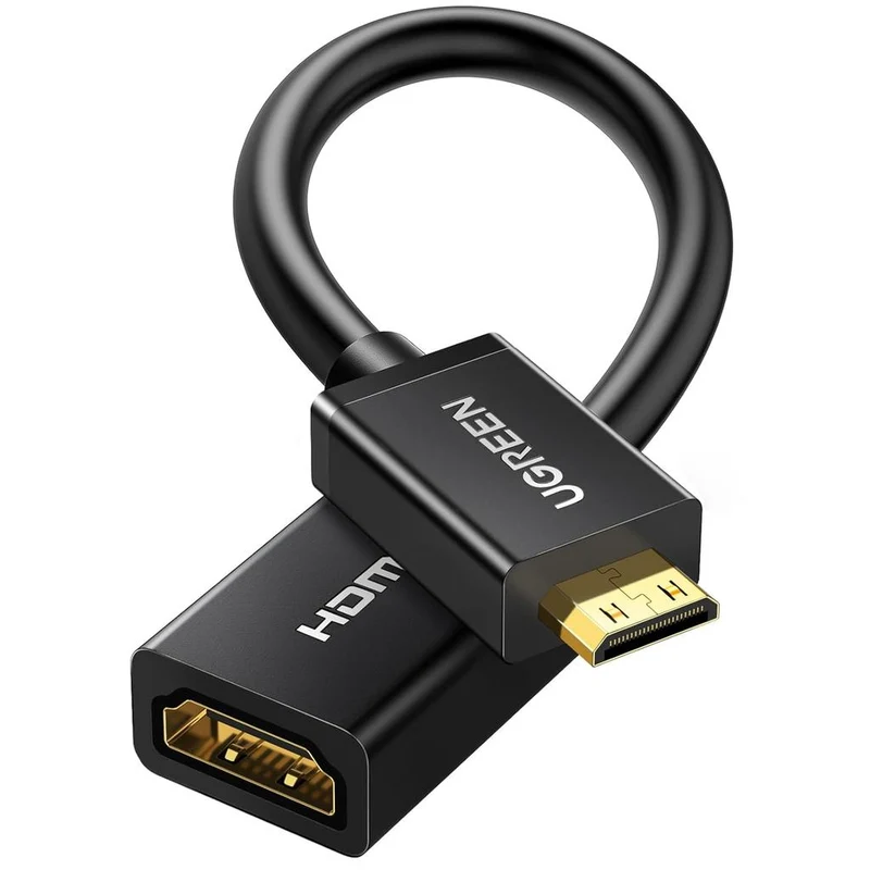 محول كابل يوجرين ميني HDMI ذكر إلى HDMI أنثى، طول 0.22 متر، باللون الأسود