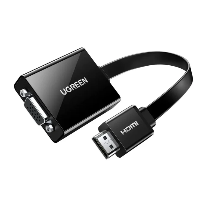 محول يوجرين HDMI إلى VGA، بطول 0.25 متر، باللون الأسود