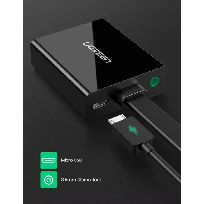 محول يوجرين HDMI إلى VGA، بطول 0.25 متر، باللون الأسود