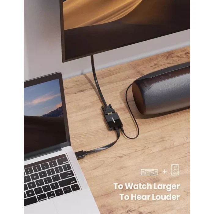 محول يوجرين HDMI إلى VGA، بطول 0.25 متر، باللون الأسود