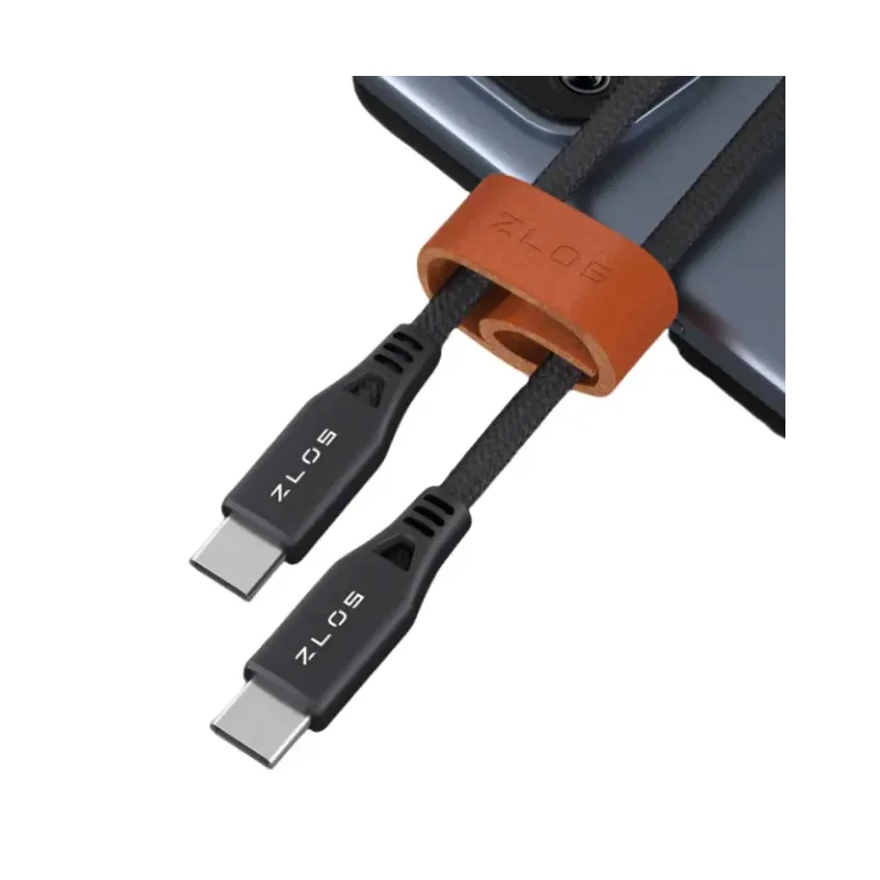 كابل شحن زلوس مع رباط جلدي - USB-C / طول 1.2 متر / أسود