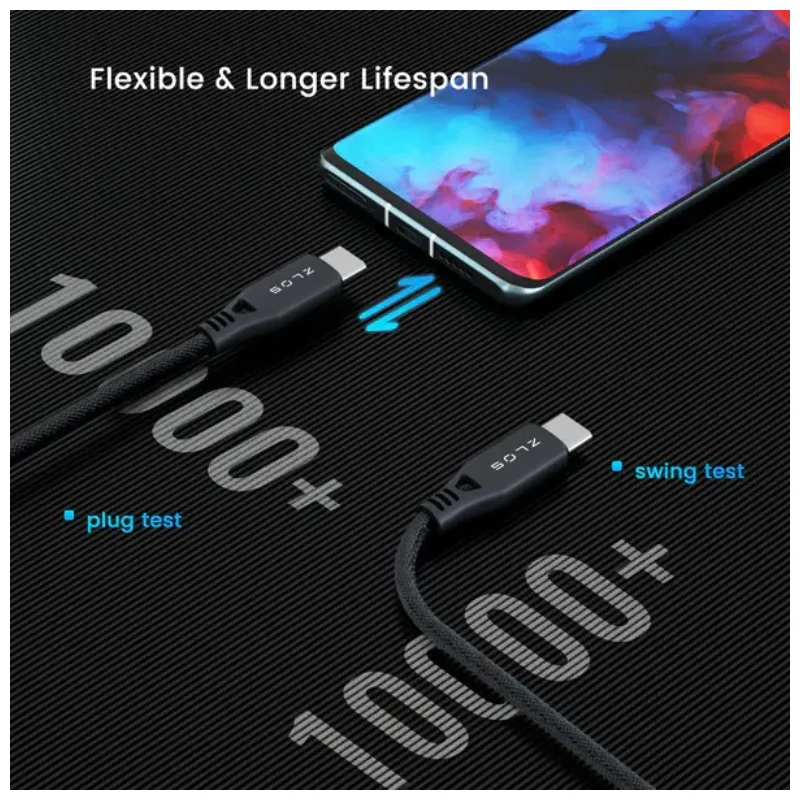 كابل شحن زلوس مع رباط جلدي - USB-C / طول 1.2 متر / أسود