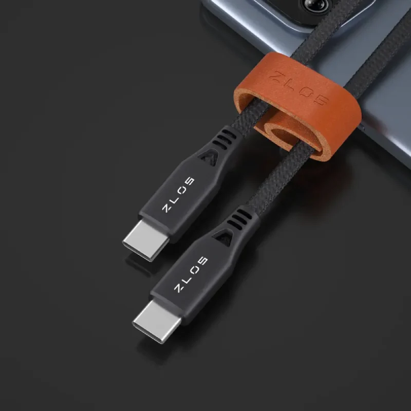 كابل شحن زلوس مع رباط جلدي - USB-C / طول 1.2 متر / أسود