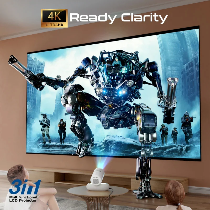 بروجكتور LCD لاسلكي بروميت بدقة HD ومتوافق مع 4K مع مكبر صوت مدمج وإضاءة محيطية RGB