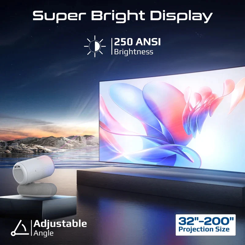 بروجكتور LCD لاسلكي بروميت بدقة HD ومتوافق مع 4K مع مكبر صوت مدمج وإضاءة محيطية RGB