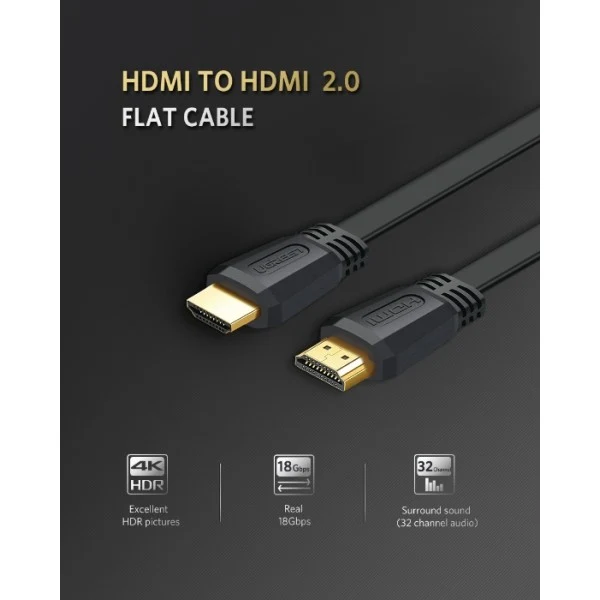 كابل HDMI مسطح يو جرين - طول 1.5 متر / أسود