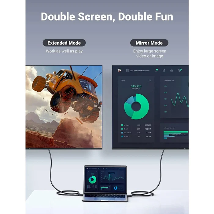 كابل يوجرين من ديسبلاي بورت إلى HDMI، 4K، بطول 2 متر، باللون الأسود