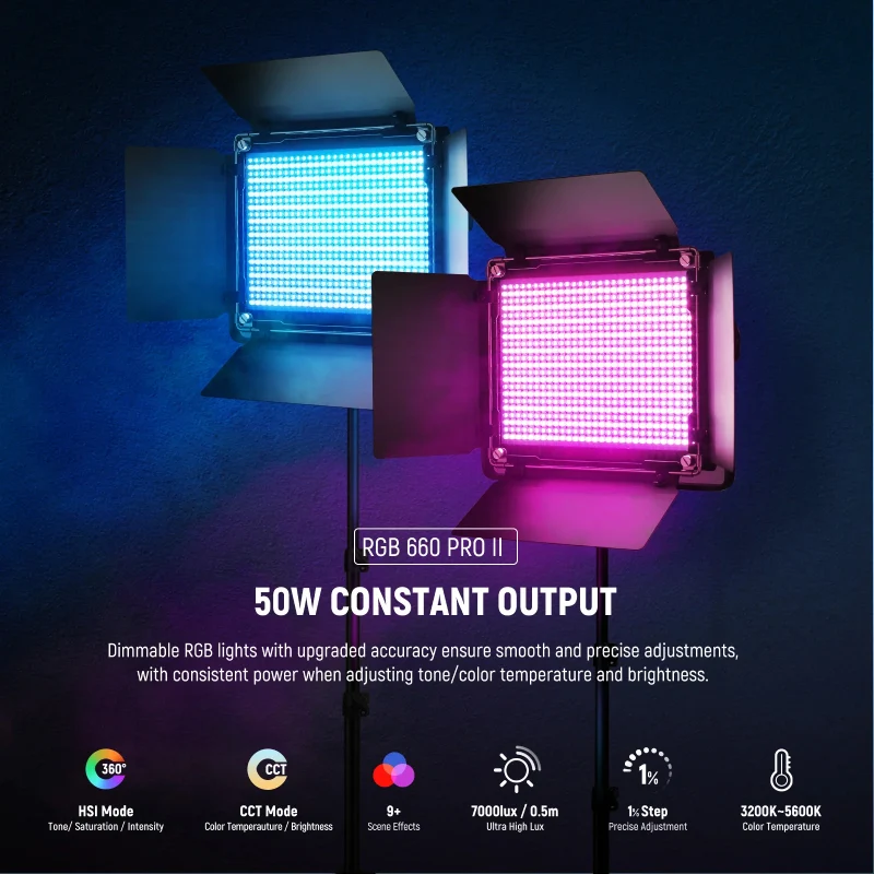 مصباح تصوير فيديو LED نيوير RGB660 PRO II المطور - 50 واط