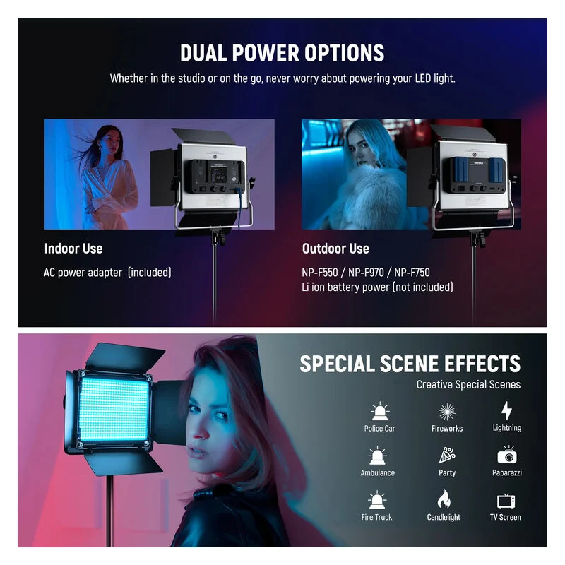 طقم إضاءة فيديو نيوير RGB660 برو II المطور بتقنية LED، عبوة من قطعتين