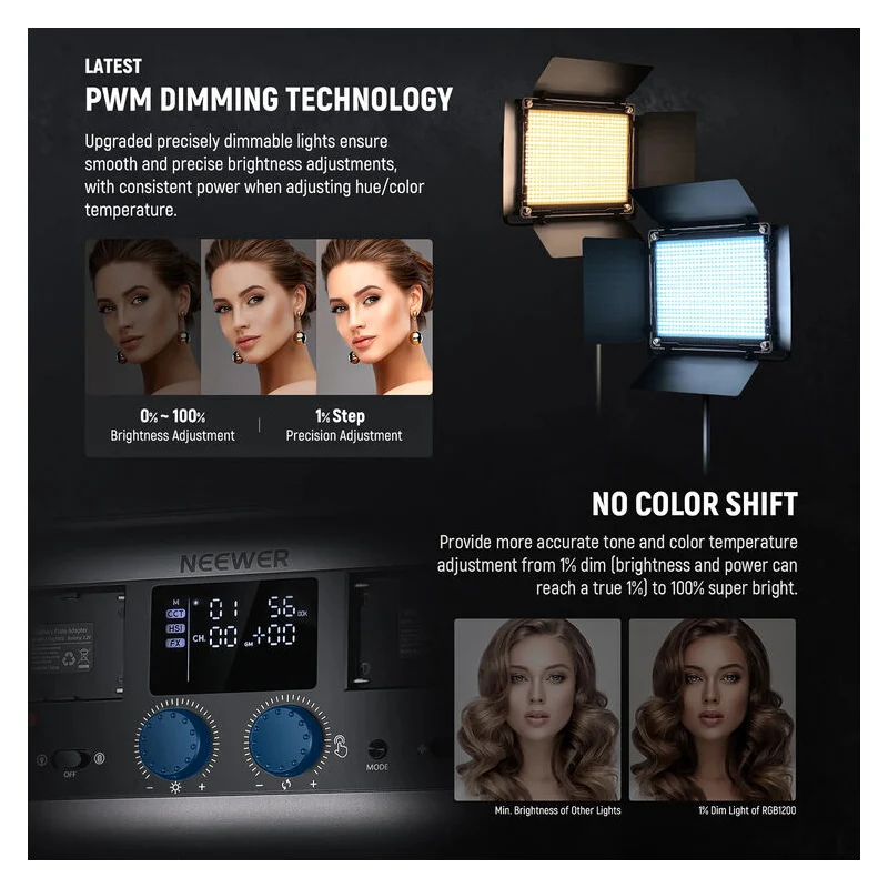 إضاءة فيديو نيوير RGB1200 LED - عبوة قطعتين