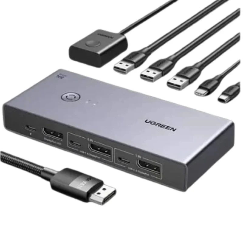 UGREEN DisplayPort KVM Switch 2 In 1 Out - (2 PCs, 2 Monitors, 8K@60Hz, 4-Port) (CM695 - 25962)