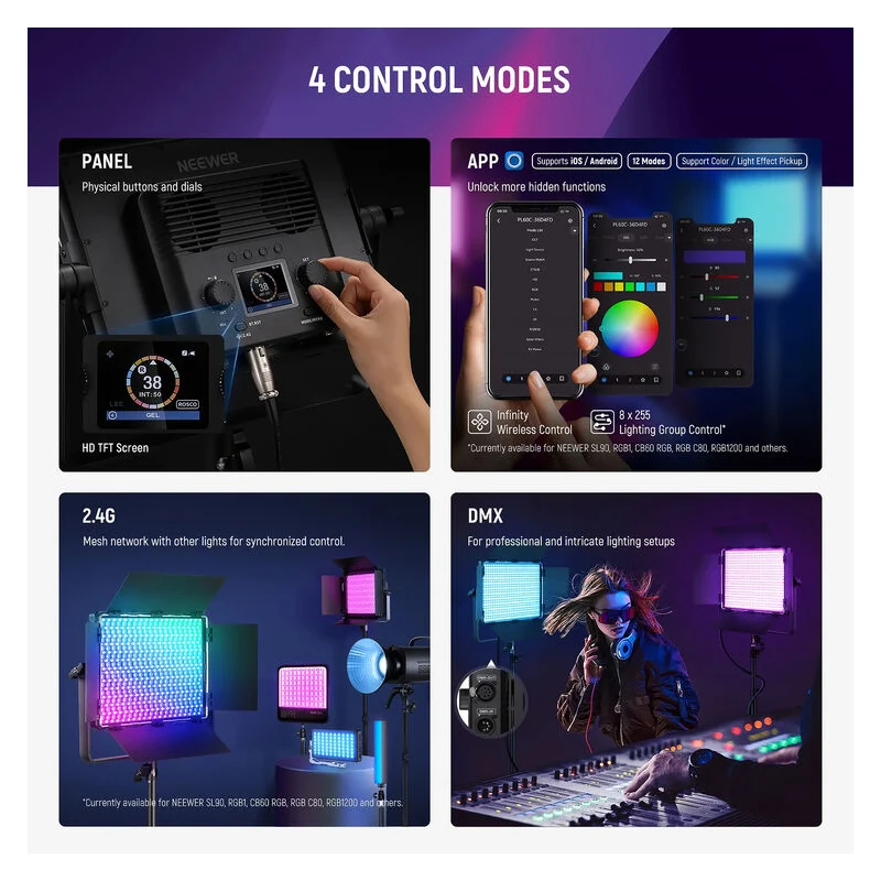 طقم إضاءة فيديو نيوير PL60C بلوحات RGB LED، عبوة من قطعتين