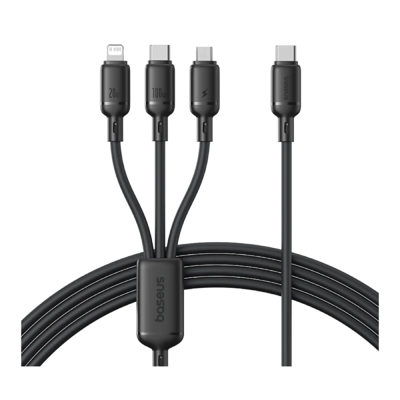 Baseus Silky 3-in-1 Fast Charging Cable - 1.5m / USB-C to M+L+C / 100W / Black