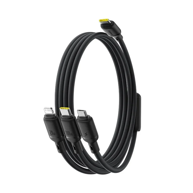Baseus Silky 3-in-1 Fast Charging Cable - 1.5m / USB-C to M+L+C / 100W / Black