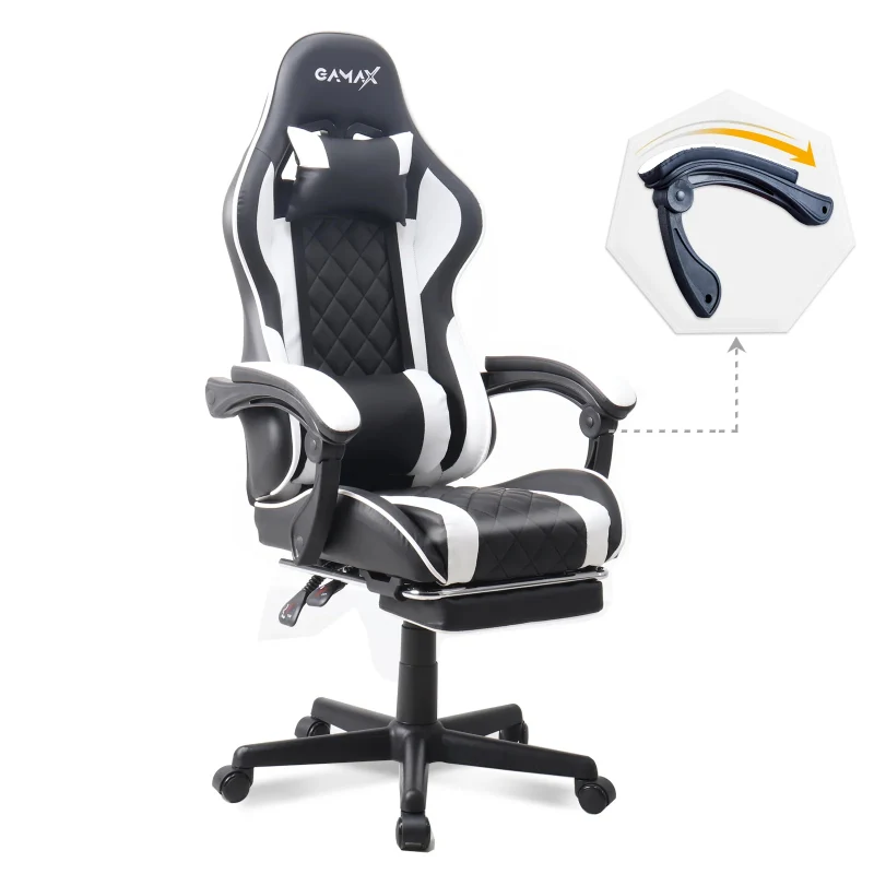 Gamax Gaming Chair 1-LT001L with Linkage Function Armrest And Retactable Footrest - White