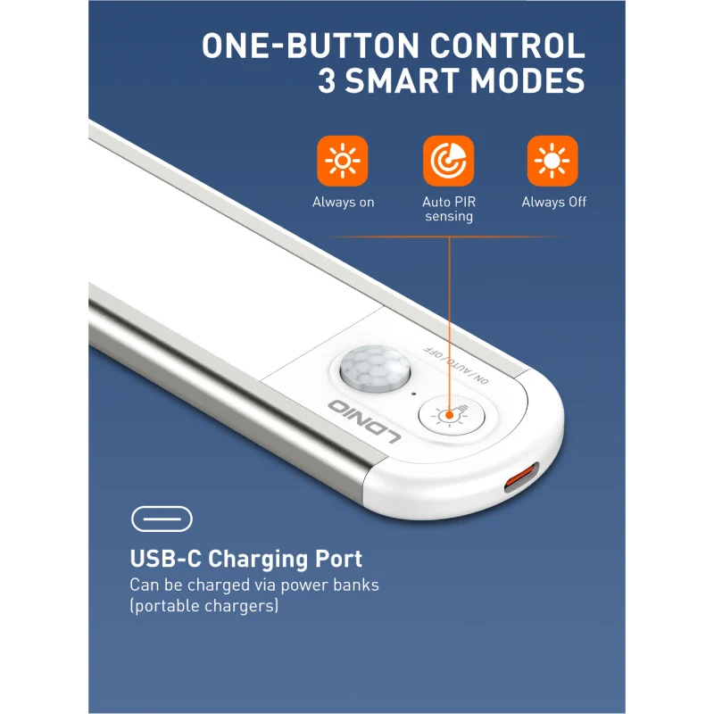 LDNIO Y6-1 Smart Cabinet Magnetic Sensor Light - 800mAh / 3W / USB-C / Silver