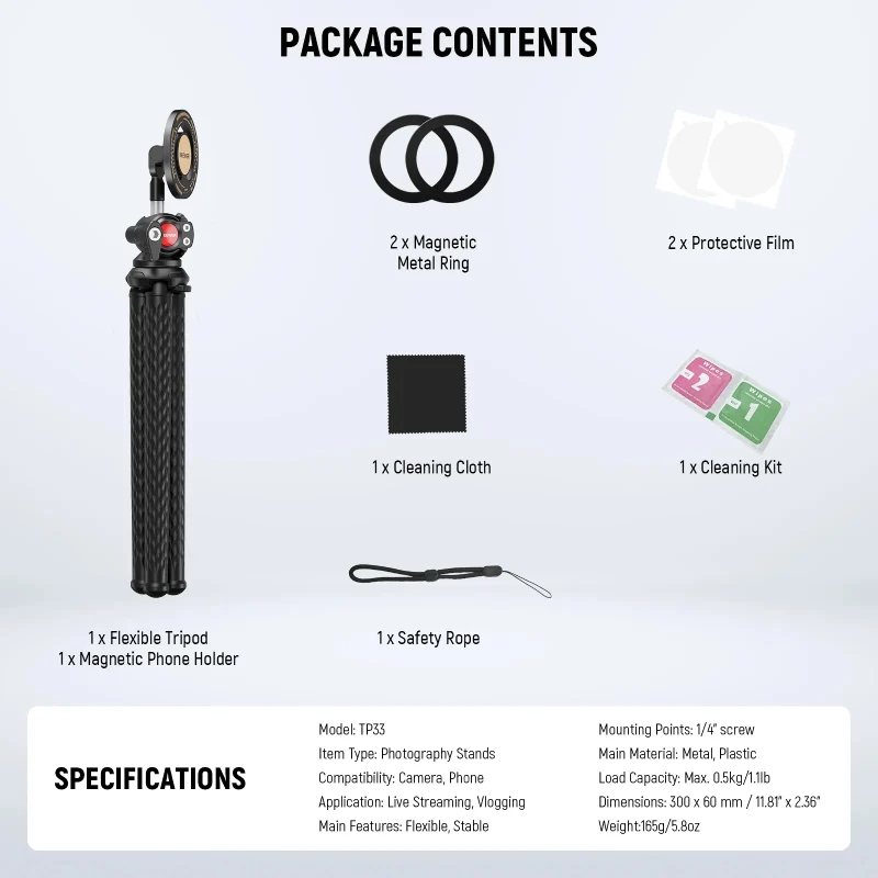 NEEWER TP33 Magnetic Flexible Phone Tripod - Black