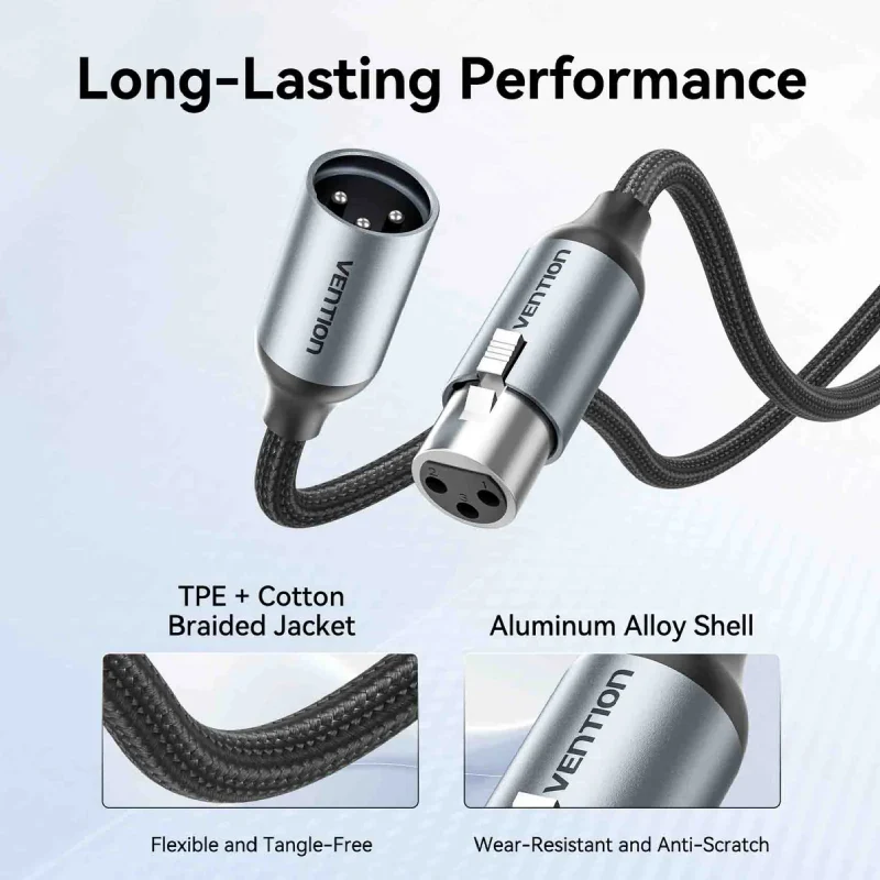 Vention XLR Male to XLR Female Microphone Cable - 1 Meter / Gray