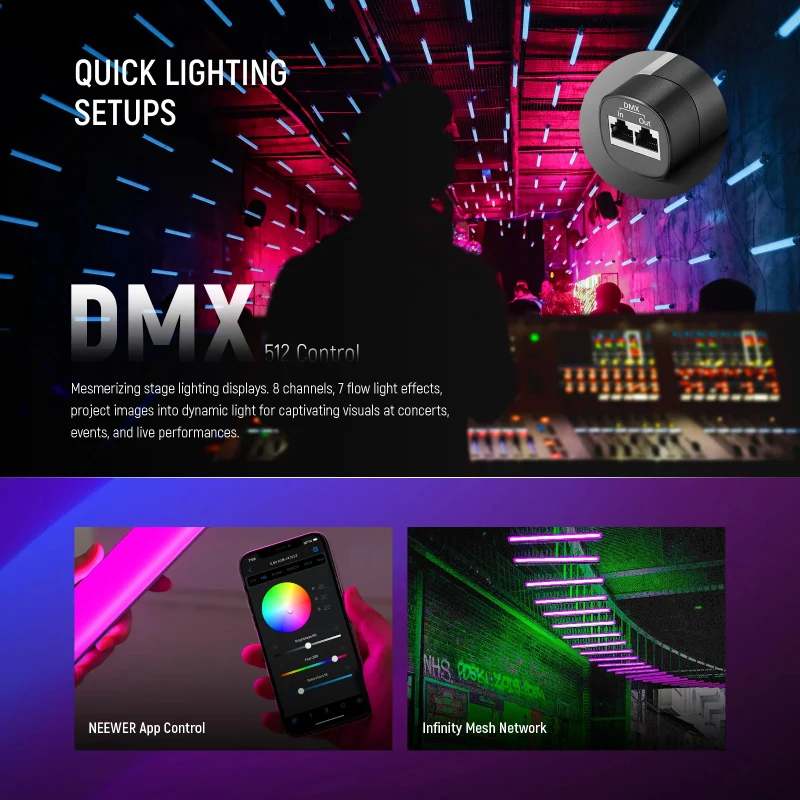 مصباح أنبوب NEEWER TL60 RGB، 3000 مللي أمبير، 20 واط